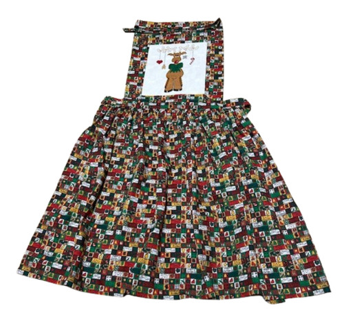 Handmade Christmas Patchwork Apron with Rudolph Cross Stitch  Perfect for Home or Restaurant