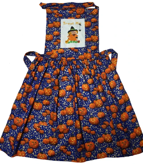 Bib Apron Kitchen Or Restaurant Adjustable Neck Waist Strap Pumpkin, Witch lloween Print