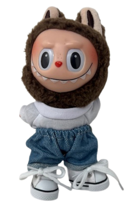 Doll Clothes Superstore Denim Shorts with White T-Shirt & High-Top Sneakers for 17.5 cm Labubu Dolls