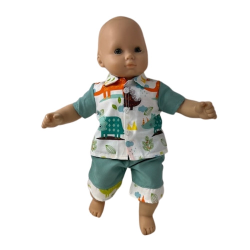 Delightful Dinosaur Print Shirt and Pants Outfit for 14-15 Inch Baby Dolls Delightful Dinosaur Print Shirt and Pants Outfit for 14-15 Inch Baby Dolls