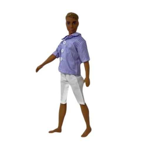 Doll Clothes Superstore Handmade Lavender Stripe Shirt with White Shorts for Ken and GI Joe Dolls