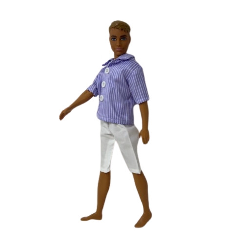 Doll Clothes Superstore Handmade Lavender Stripe Shirt with White Shorts for Ken and GI Joe Dolls