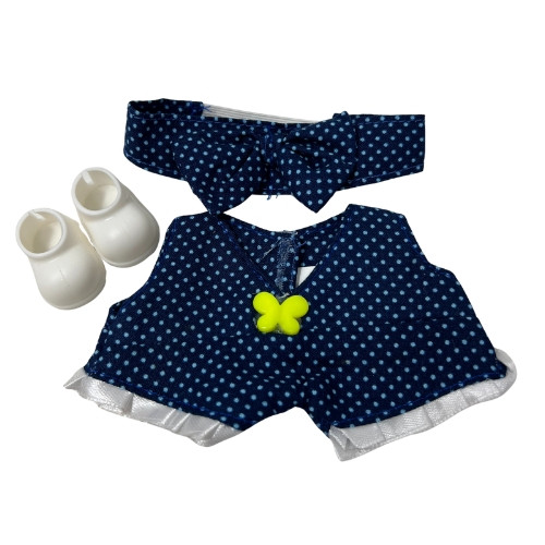 One-Piece Blue Dot Dress with Matching Shoes for 17.5cm Labubu Dolls