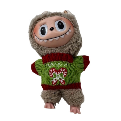 Festive Candy Cane Holiday Sweater for 17.5 Labubu Dolls