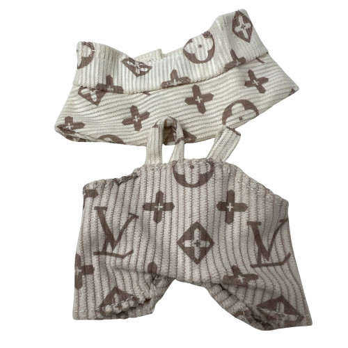 Tan Designer Overalls with Headband for 17.5cm Labubu Dolls