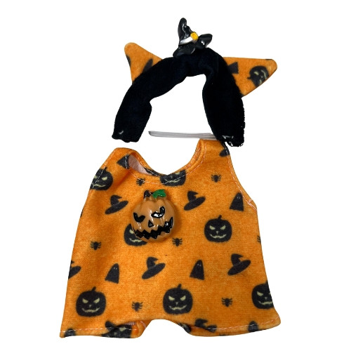Halloween Jumpsuit with Black Hat and Pumpkin Accents for 17.5cm Labubu Dolls