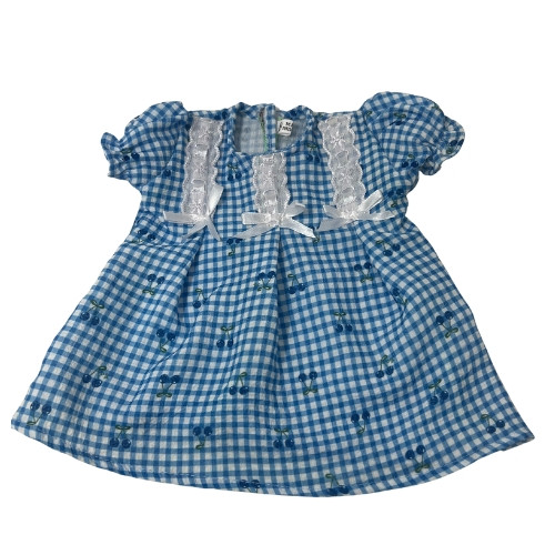 Sweet Blue Check and Cherries Nightgown for 14–16-Inch Baby Dolls