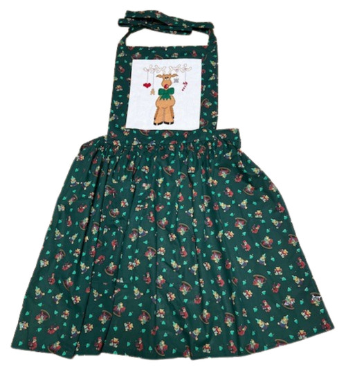 Handmade Apron with Rudolph Cross-Stitch Panel for Home or Restaurant