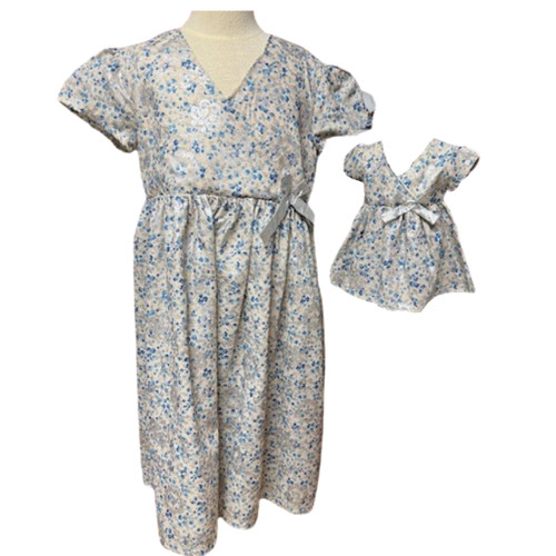 Doll Clothes Superstore Handmade Size 8 Blue and Silver Dress with Matching 18-Inch Doll Dress