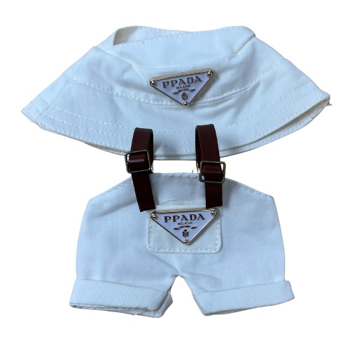 Chic White Overalls & Hat Set for Labubu Doll – Designer-Inspired Style