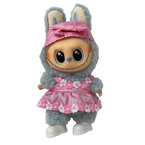 Darling Pink Dress with Flower Appliqué Trim for 17.5cm Labubu Doll 