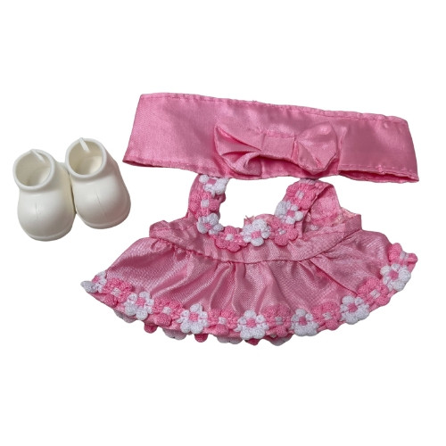 Darling Pink Dress with Flower Appliqué Trim for 17.5cm Labubu Doll 