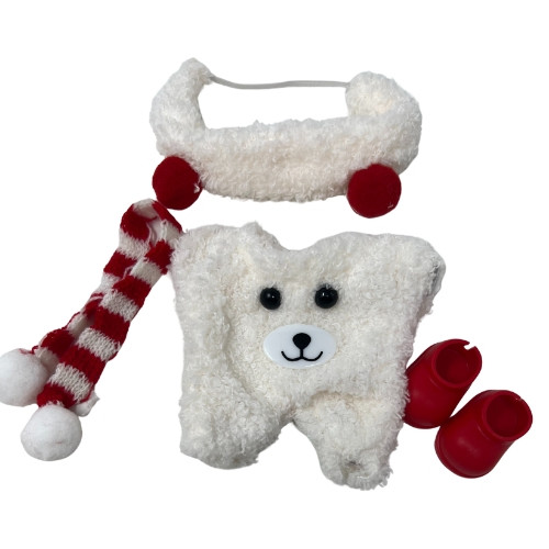 Fuzzy Snowman Outfit with Headband, Scarf & Shoes for 17.5cm Labubu