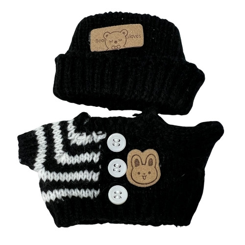 Classic Black & White Stripe Sweater Set with Matching Hat for Labubu Dolls