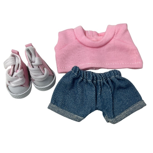 Pink Shirt, Jeans & Shoes Outfit for 17.5cm Labubu Dolls
