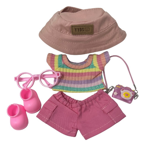 Complete Sweater Set for 17.5cm Labubu Dolls – Includes Pants, Hat, Shoes, Glasses & Camera