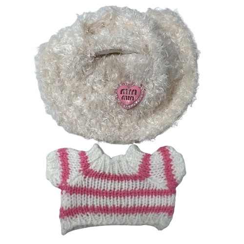 Cozy Pink and White Stripe Sweater with Fuzzy Hat Set for 17.5cm Labubu Dolls