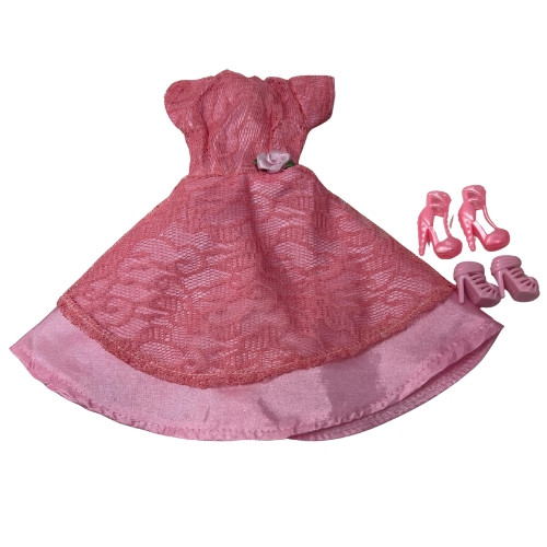 Elegant Pink Lace Dress with Two Pairs of Shoes for 11.5" Fashion Dolls