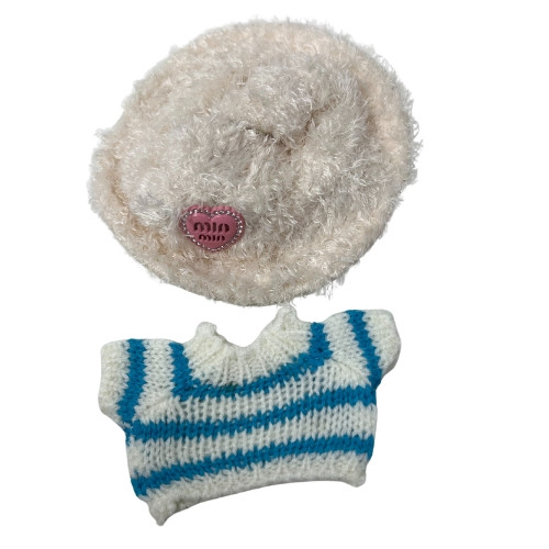 Cozy Blue & White Striped Sweater Set with Fuzzy Hat for 17.5cm Labubu Doll