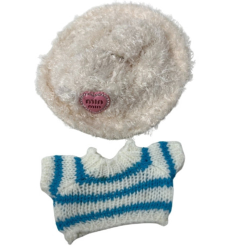 Cozy Blue & White Striped Sweater Set with Fuzzy Hat for 17.5cm Labubu Doll