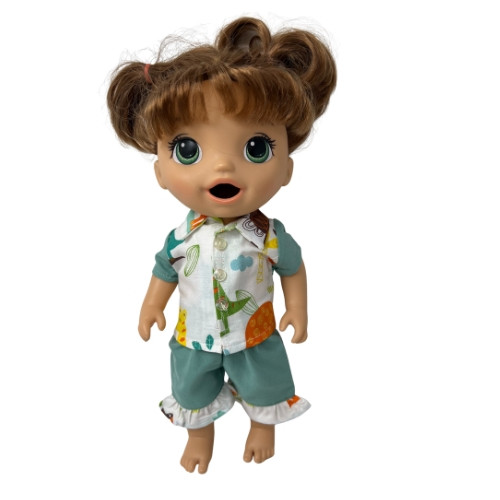 Green Dinosaur Print Pants and Shirt for Baby Alive and Little Baby Dolls