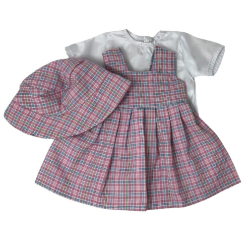 Pastel Plaid School Dress with Blouse and Hat for 18-Inch Girl Dolls