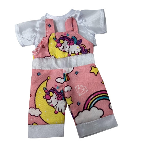 Unicorn Print Overalls & Blouse Outfit for 12" Baby Alive and Little Baby Dolls