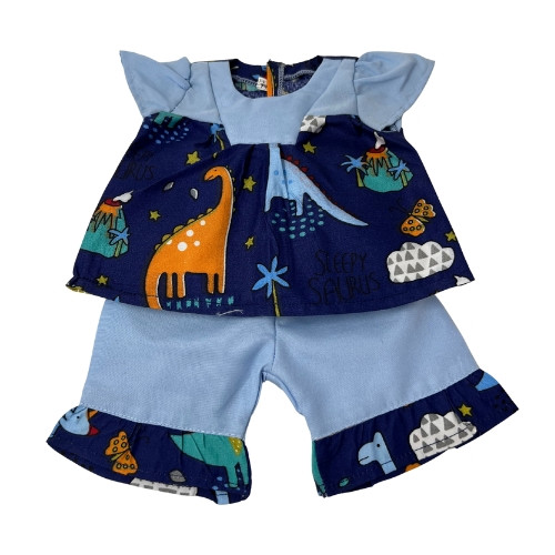 Dinosaur Adventure Short Set on Blue Fabric for 18" Girl Dolls