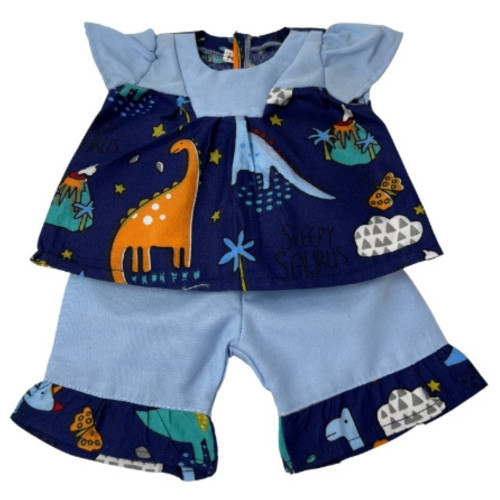 Dinosaur Adventure Short Set on Blue Fabric for 18" Girl Dolls