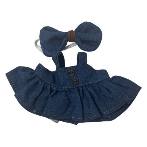 Denim Jumper-Style Dress with Matching Headband for 17.5cm Labubu Dolls