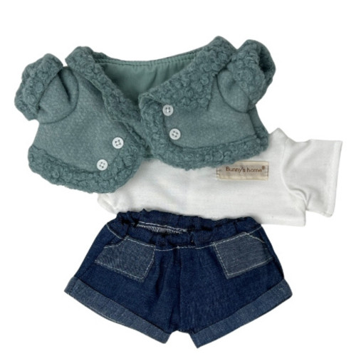 3-Piece Outfit with Shirt, Jeans & Coat for 37cm (14.5”) Labubu Dolls
