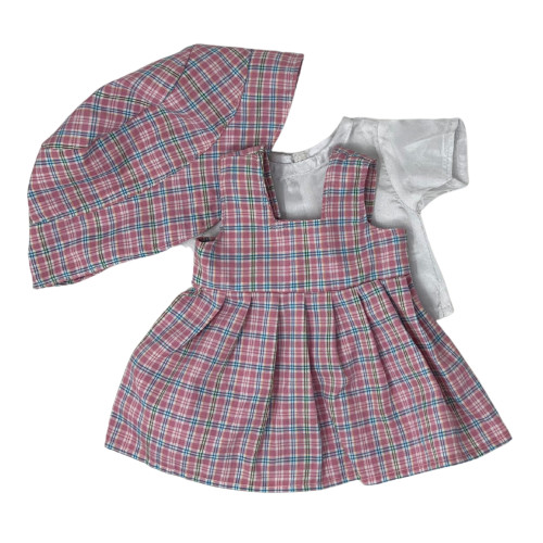 Pastel Plaid School Dress with Blouse & Hat for Baby Alive Dolls