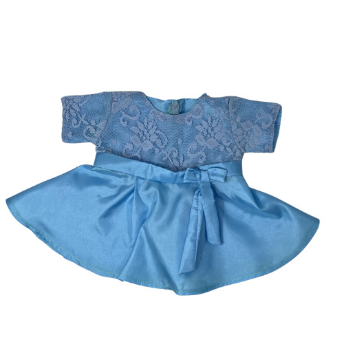Blue Lace & Silk Party Dress for 15 inch Baby & Cabbage Patch Dolls