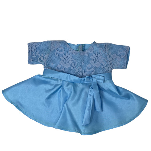 Blue Lace & Silk Party Dress for 15 inch Baby & Cabbage Patch Dolls