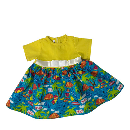 Tropical Beach Print Dress for 18 Inch Girl Dolls – Summer Doll Outfit, Island Style Doll Clothes