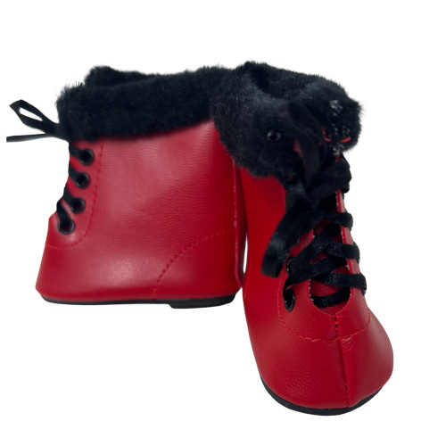 Red Ice Skates with Fur Trim for 18 Inch Girl Dolls – Winter Doll Accessories