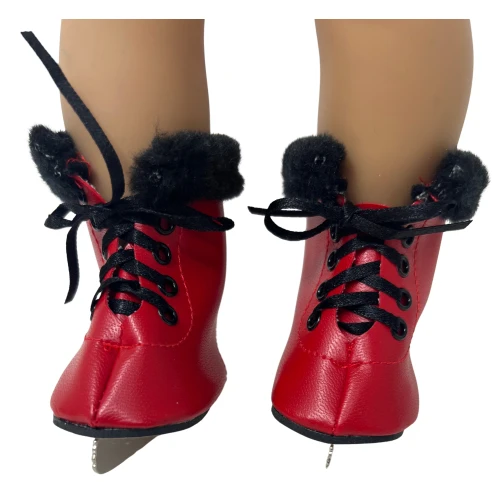 Red Ice Skates with Fur Trim for 18 Inch Girl Dolls – Winter Doll Accessories