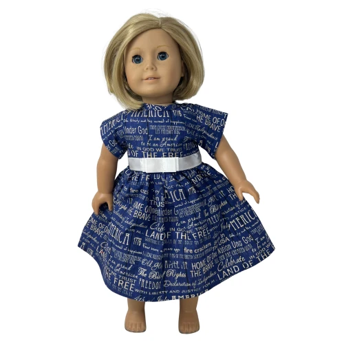 Patriotic Blue Doll Dress for 18 Inch Girl Dolls – 4th of July American Doll Outfit