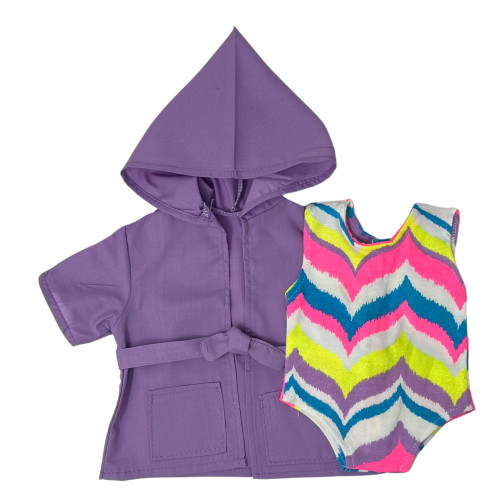 Chevron Print Bathing Suit with Cover-Up for 18 Inch Girl Dolls – Summer Doll Swimsuit Set