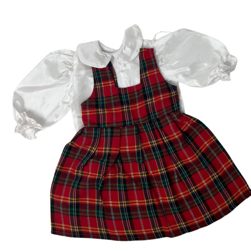 Red Plaid Jumper Dress with Blouse for 18 Inch Girl Dolls – Classic Doll Outfit