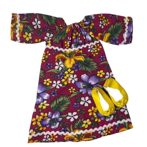 Long Floral Print Dress with Matching Shoes for 18 Inch Girl Dolls