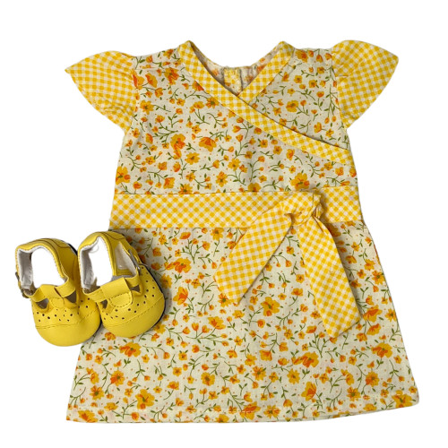 Floral A-Line Dress Doll Clothes and Yellow Mary Jane Shoes for 18 Inch Dolls