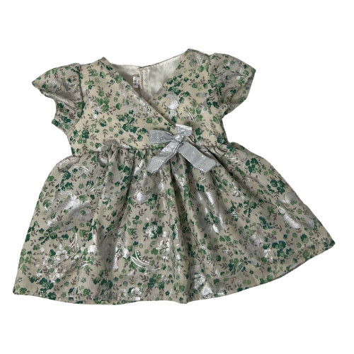 Green & Silver Floral Designer Dress for 15–16 Inch Baby Dolls and Cabbage Patch Kid Dolls