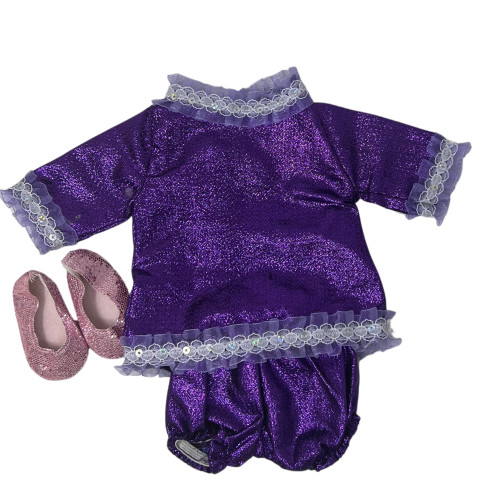 Metallic Purple Dance & Skating Outfit for 18 Inch Dolls | American Girl Doll Performance Costume