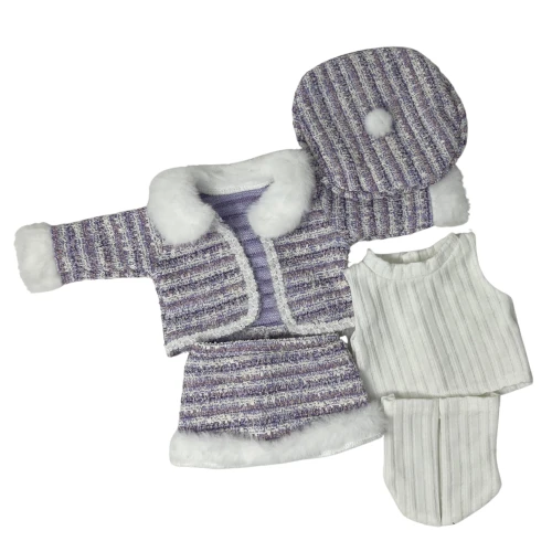 Handmade Tweed Suit Set for 18 Inch Dolls with Knit Top, Jacket, Skirt, Hat & Socks, American Girl Outfit, Doll Clothes Set