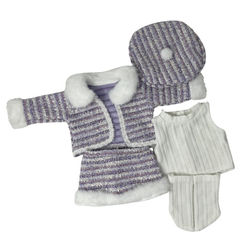 Handmade Tweed Suit Set for 18 Inch Dolls with Knit Top, Jacket, Skirt, Hat & Socks, American Girl Outfit, Doll Clothes Set