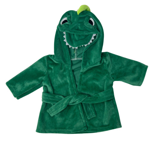 Soft Green Dinosaur Bathrobe for 18 Inch Dolls – Hooded Fleece Robe with Dino Face and Spikes