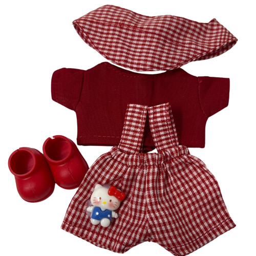 Red Check Jumper and Shirt Set for Labubu Doll | Plaid Dress Outfit | Cute 17cm Labubu Clothes | Handmade Doll Outfit