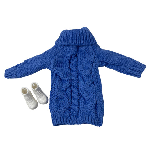 Blue Knit Sweater Outfit with Boots for Barbie Dolls and 11.5 Inch Fashion Dolls – Cozy Handmade Doll Clothes Set