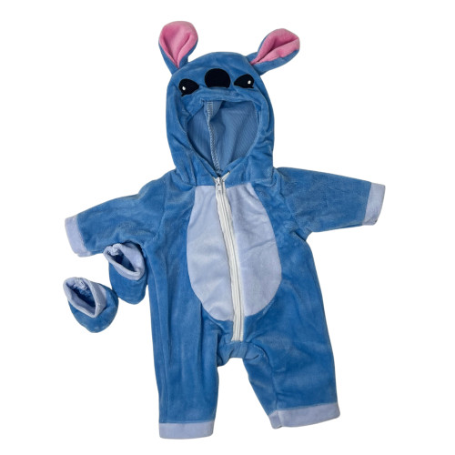 Stitch Inspired Blue Fleece Jumpsuit with Hood & Booties for 18 Inch Dolls – Fits American Girl, Our Generation, My Life Dolls